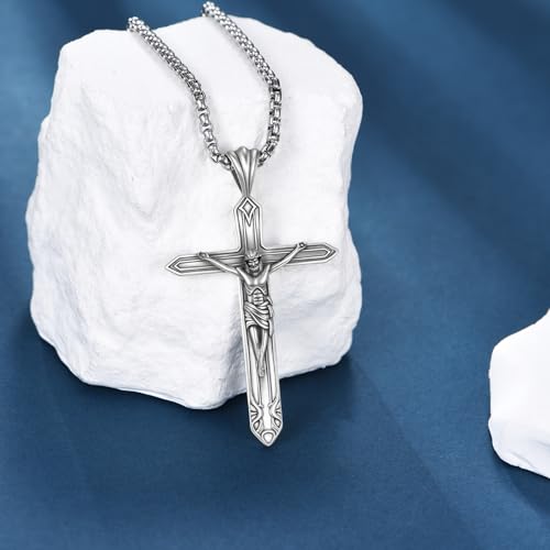 Jesus Cross Necklace for Men 925 Sterling Silver Crucifix Necklace Protection Amulet Medal Pendant Jewelry Gifts3