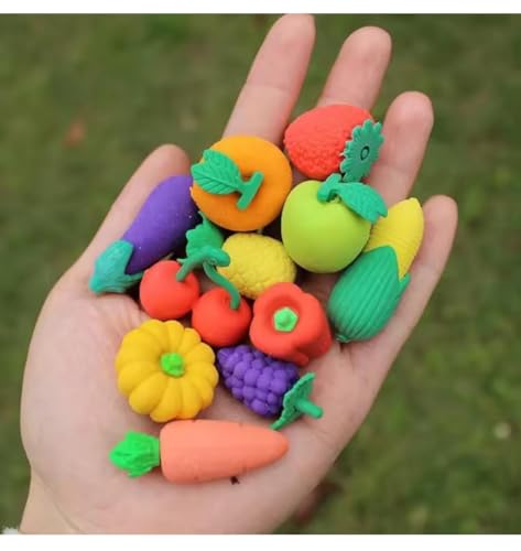 Image of 12 Pcs Fruit Shaped Rubber Eraser Set Box - School & Artist Eraser - Multi-Colored Designer Gift Set (QW1)