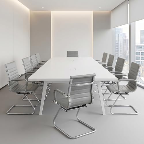 Image of HNY Leather Office Guest Chairs & Reception Chairs Set of 10, Modern Waiting Room Chairs with Arms, Desk Chair no Wheels with Sled Base for Waiting Room /Conference Room, Grey