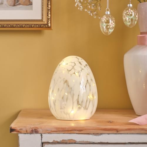 Lights4fun White Confetti Glass LED Egg Decoration