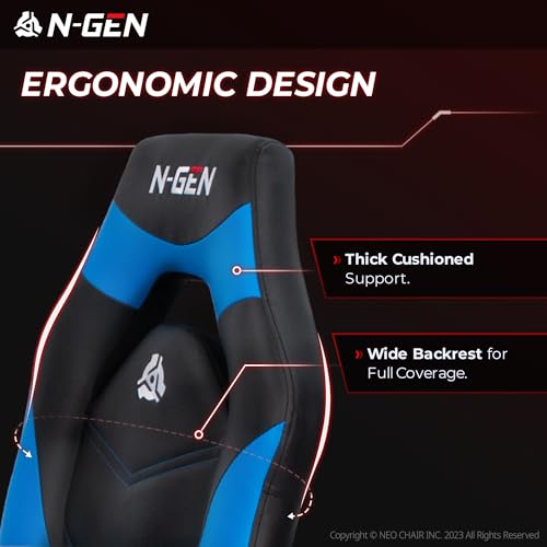 Image of N-GEN Video Gaming Chair Ergonomic Computer Desk Office Chair with Lumbar Support Adjustable Height Swivel Wheels Flip-Up Arms PU Leather Home and Office (Classic Blue)