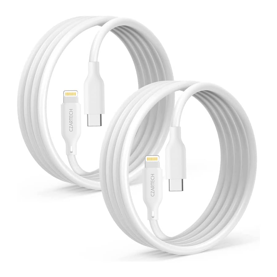CZARTECH [Pack-2] [1.5 Mt/5 Ft] USB-C Cable Compatible with i-Phone 13/13 pro series/ 12/12 Mini/ 12 Pro/Max/ 11/11 Pro/ 11 Pro Max/XS/XS Max/XR/X/i-Pad and More PD 20W (PVC, 5ft long) White