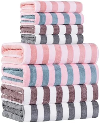 OLESTER Microfiber Bath Towel Set 4 Bath Towels 4 Hand Towels 4 Colors for Shower Pool Beach Bathroom Super Absorbent Soft Quick Dry Lightweight