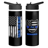 winorax Police Officer Gifts Personalized Police Water Bottle Back The Blue US Flag Police Academy Graduation Gifts for Men Women Cops Retirement Sports Bottles Cups Stainless Steel 12oz 18oz 32oz