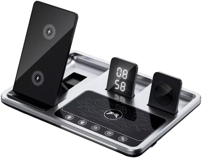 TechPick Charging station,wireless charger 4 in 1, wireless charging with time display, mobile/airpod and watch charger