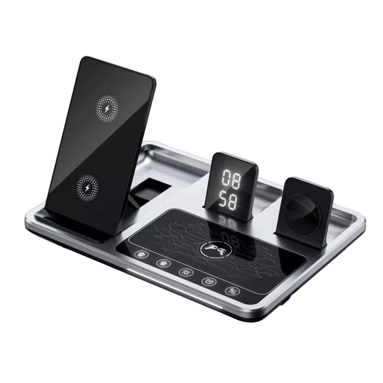 TechPick Charging station,wireless charger 4 in 1, wireless charging with time display, mobile/airpod and watch charger