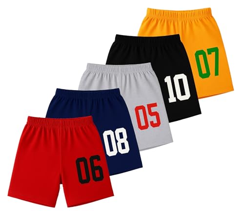 ICEDIVE Boys Regular Fit Cotton Shorts - Pack of 5, Printed Designs, Comfortable & Stylish Multicolour