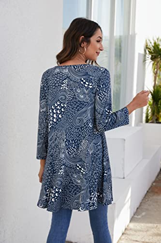 ENMAIN Womens Tunic Tops 3/4 Sleeve Plus Size Loose Fit Tunics Dressy Casual Paisley Floral Swing Flare Top for Leggings2