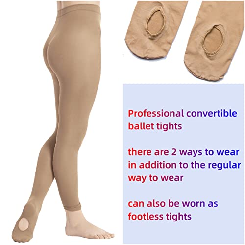 Dipug 3 Pairs Girls' Convertible Ballet Tights/Suntan Soft Transition Dance Tight Toddler Footless Pantyhose thumb #1