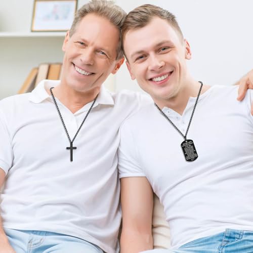 YYQX To My Son Gifts from Mom Dad Black Cross Necklace for Men Stainless Steel Dog Tag Chain Christmas Valentines Graduation Birthday Gifts for Adult Stepson (Son-I will always be with you, Black) — view 5