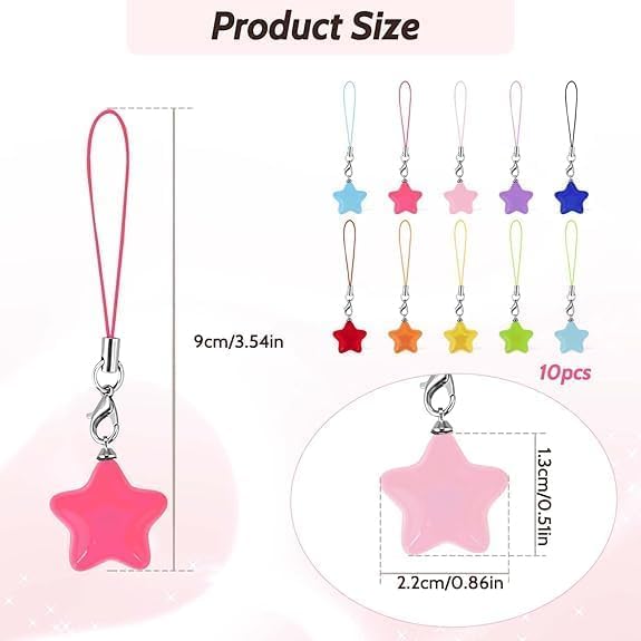 Wentoenapp 10Pcs Multicolour Cute Phone Charms Small Phone Charm Star Strap Aesthetic String Cute Keychain Lanyard String Charm Decor, Car Keychain