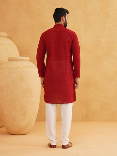 Image of Sojanya (Since 1958 Motifs Embroidered Thread Work Pure Cotton Straight Only Kurta