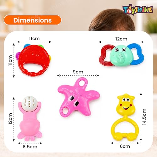 Image of Toyshine Pack of 7 Rattle Set with Teathers for Newborn Babies, Toy for Babies, Non-Toxic, Plastic, Multi-Colored