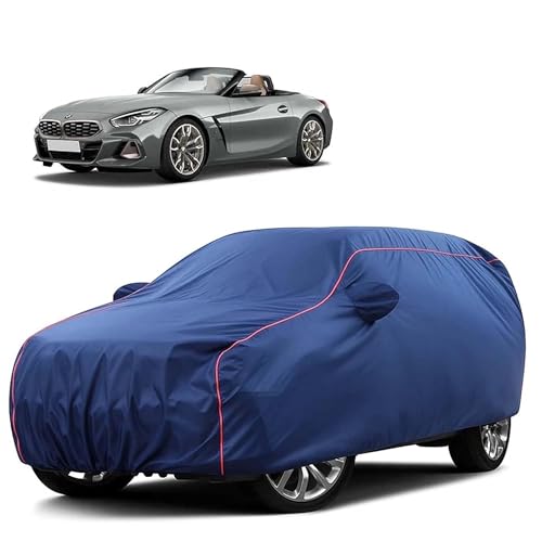 Image of Sulfar 100% Water Resistant Car Body Cover Compatible with Mirror for BMW Z4 M40i (Triple Stitched, Full Bottom Elastic, Blue Tafetta with Red Piping)