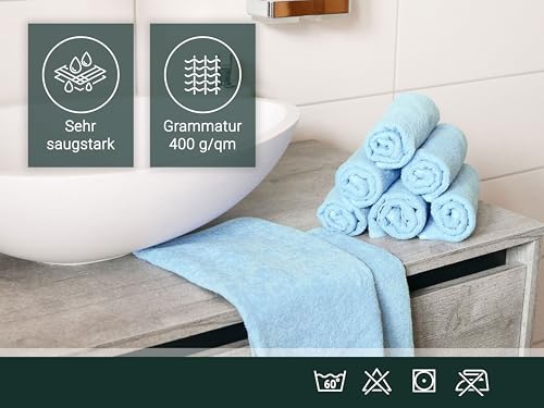 ZOLLNER 10er Set Gästehandtücher in 30x50 cm - saugstarke und weiche Gästetücher in hellblau - mit praktischem Aufhänger - waschbar bis 60°C - Baumwolle - Hotelqualität