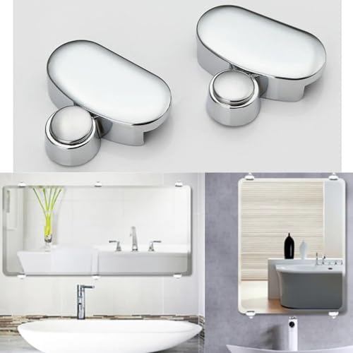 Image of 4 Pcs Mirror Clips,Zinc Alloy Mirror Floating Glass Clip,Glass Clamp Bathroom Mirror Clips,Glass Clip Shelf Support Brackets Holder,Mirror and Glass Hanging Kit Wall, 37mm, Silver