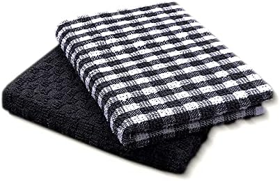 A & B TRADERS 100% Cotton Terry Tea Towels Packs (Sets of 2, 3, 6, 12 or 15) Egyptian Mono Check Superdry Soft Professional Hotel Quality Kitchen Dish Cloth (Green, 6)