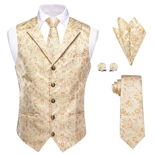 Men’s Silk Tuxedo Vest Set Formal Waistcoat with Necktie, Pocket Square & Cufflinks for Wedding or Business Party2