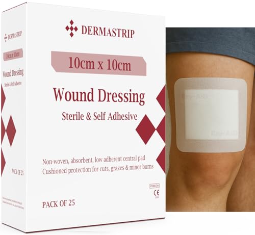 25pk - 10cm x 10cm DermaStrip Sterile Large Adhesive Wound Dressings Cushioned Protective pad Individually Wrapped 25 per Pack