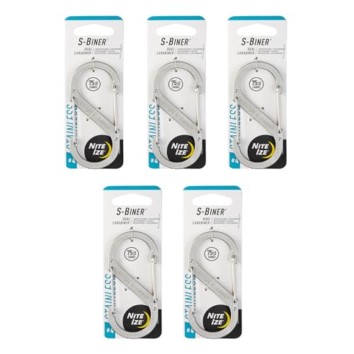 Nite Ize S-Biner Stainless Steel Dual Carabiner - Multi Purpose Dual Carabiner Clip - Great for Camping Supplies & Hiking Essentials - Secure Key Holder - Size 4 (5 Pack)