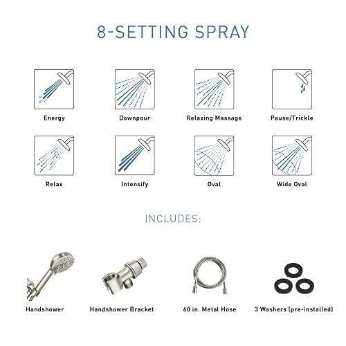 Moen Hydro Energetix High Pressure Shower Head with Handheld Sprayer, 8 Handheld Shower Head Spray Settings, Spot Resist Brushed Nickel Finish, 200H0SRN by Moen - Image 4