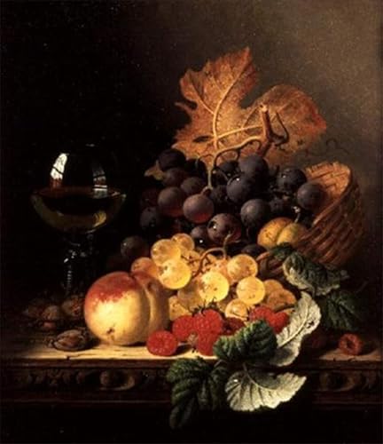 Affiche Artistique Edward Ladell : Tableau de Raisins et Vin pour Déco Salon 60x90cm