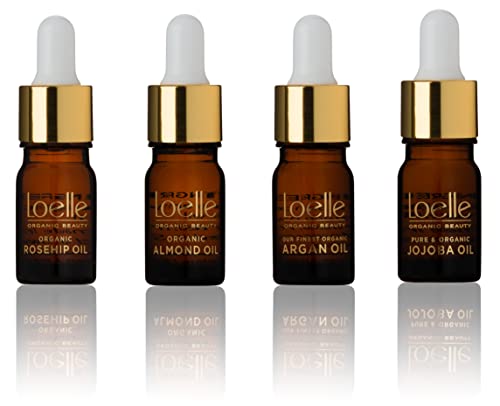 Loelle, Skin Care Gift Pack with 4 x Body Oils, Natural Cosmetics Set incl. Almond Oil, Rosehip Oil, Argan Oil and Jojoba Oil