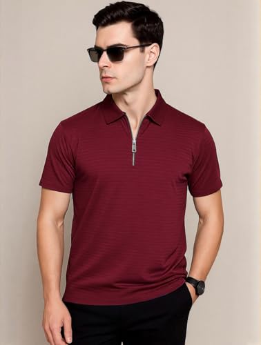 Image of Preneum Men's Polo T‑Shirt | Comfortable Rich Polycotton, Band Collar, Regular Fit | Stylish & Premium All Day Wear (Available in Plus Sizes)