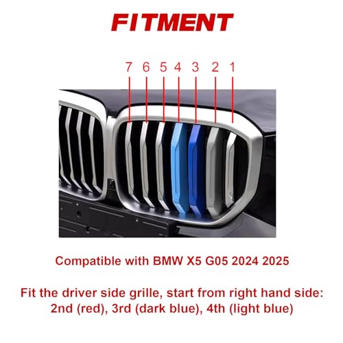 Image of x xotic tech Iconic 3-color Tri Grille Insert Trims Strips, Front Center Kidney Grilles Compatible with BMW X5 G05 2024 2025 2026 (7-Beams Standard Grill)