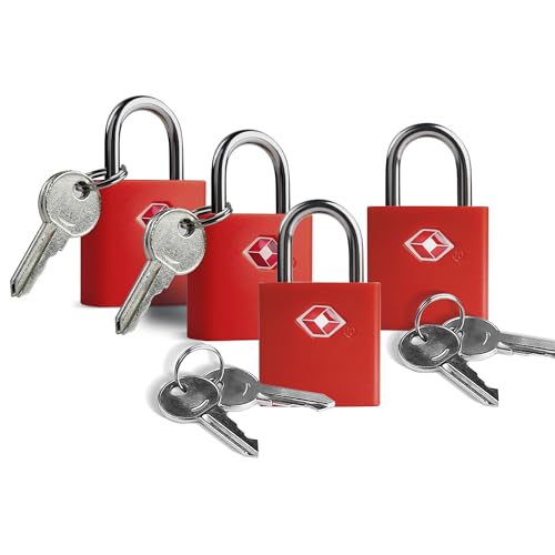 Candados TSA para Equipaje UP Security con Llave, Candados Aprobados por la TSA para Equipaje, Paquete de 4, Candado Pequeño con Llave, Candados Mini con Llave Igual para Maletero, Mochila, (Rojo)