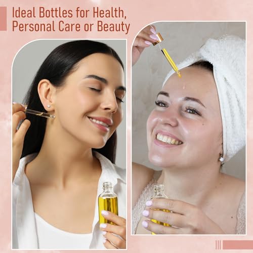 image for AOZITA 4 Pcs, 1 oz Golden Cap Clear Dropper Bottles (30ml) with 1 Funn