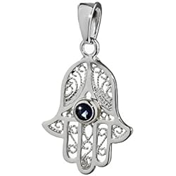Colgantes De La Mano De Fatima NKlaus Colgante de plata de ley 925 Circón azul Mano de Fátima 20x16 mm Ojo de Fátima 5091