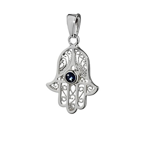 NKlaus Colgante de plata de ley 925 Circón azul Mano de Fátima 20x16 mm Ojo de Fátima 5091 Cover