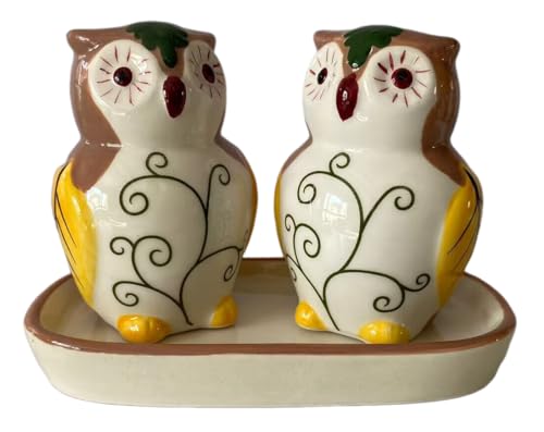 Ceramic Owl Salt and Pepper Shakers, 2-Piece Set | Spice Dispenser Storage Canisters