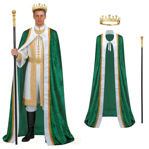 Regenboog King Costume for Men and Women - Metal Crown Adult Green Cape Scepter Brooch Queen Outfit Halloween Lord Farquaad XL