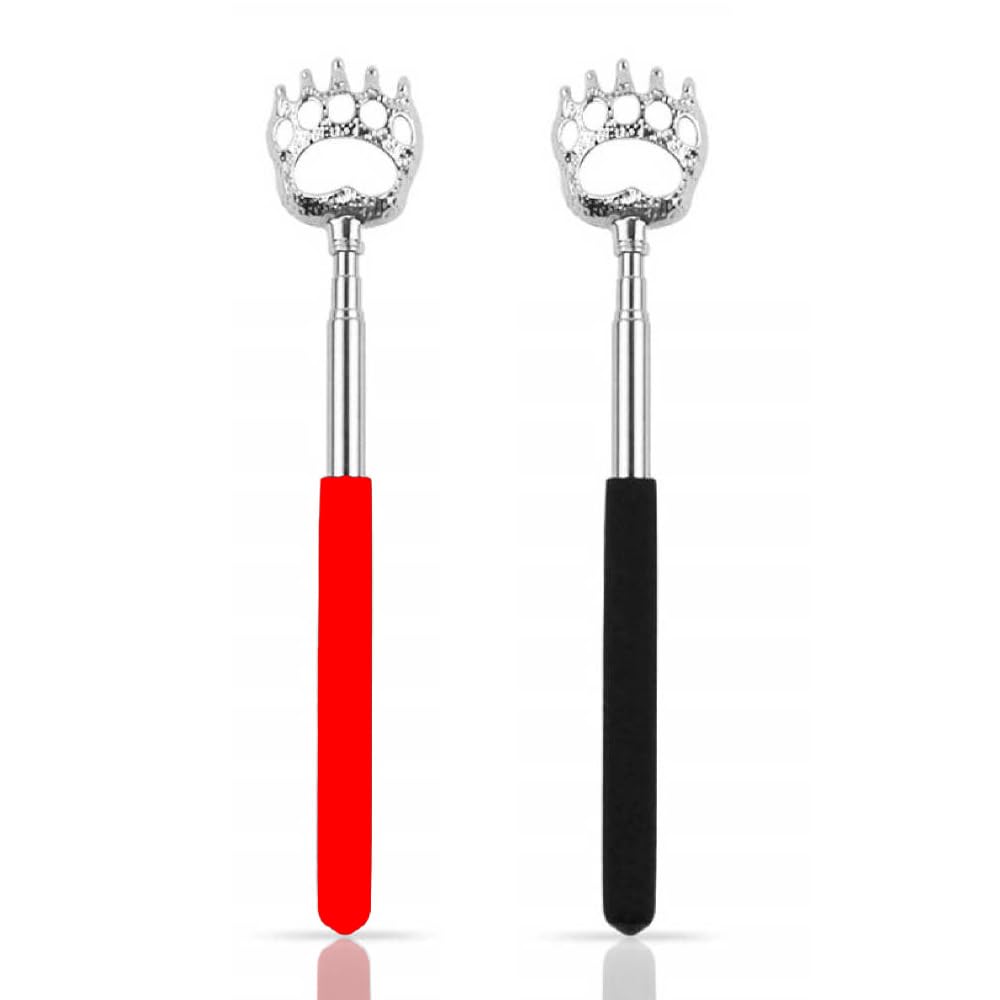 SQULIGT 2 rascadores de espalda, rascador de espalda de garra de oso, mango telescópico retráctil de metal extensible (rojo y negro)