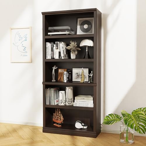 5-Shelf Dark Cherry Bookshelf for Stylish Storage - Image 3