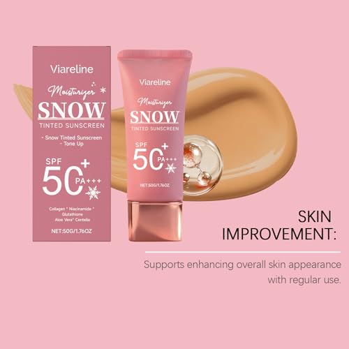 Viareline Tone-Up Tinted Sunscreen Moisturizer SPF 50+ PA+++ – Hydrating UV Protection, 1.76 oz (50 ml)