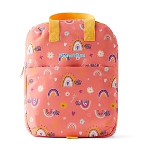 PlanetBox Lunch Tote Bag – Peach Rainbow Edition 2-in-1 Convertible Backpack Lunch Tote with Adjustable Straps, Pockets & Water-Resistant Interior – Durable, BPA-Free, and Machine Wash Safe