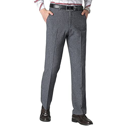 Maiyifu-GJ Men's Solid 4-Way Stretch Pant Straight Fit Flat Front Dress Pant Business Lightweight Ultra Loose Casual Pants