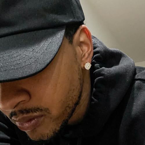 Flower Cluster 14k Yellow Gold Plated 925 Sterling Silver Large Round Hypoallergenic CZ Stone Ice Out Screw On Back Hip Hop Stud Big Circle Shape Earrings For Men3