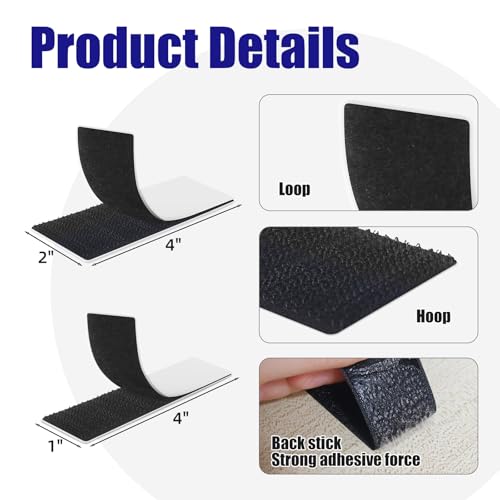 10 Pack Heavy Double Sided Tape with Hook and Loop, 4 in.x 2 in.Sticky Back Adhesive Strips by Ruoseng - Image 2