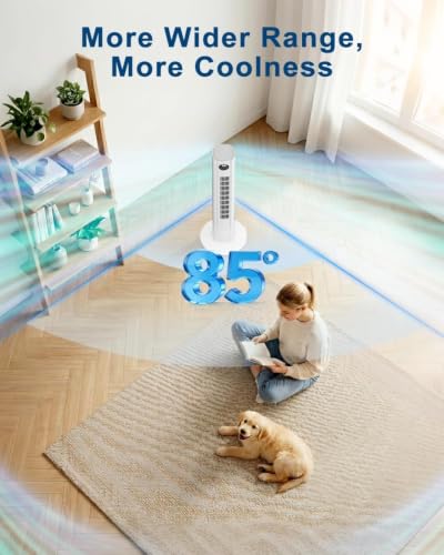 Image of Antarctic Star 36 inch Tower Fan for Bedroom, 85 Oscillating Standing Floor Fan, 3 Speeds 2 Modes, 23 ft /s High Velocity, 12H Timer with Remote, Portable Cooling Fan Living Room Office, White