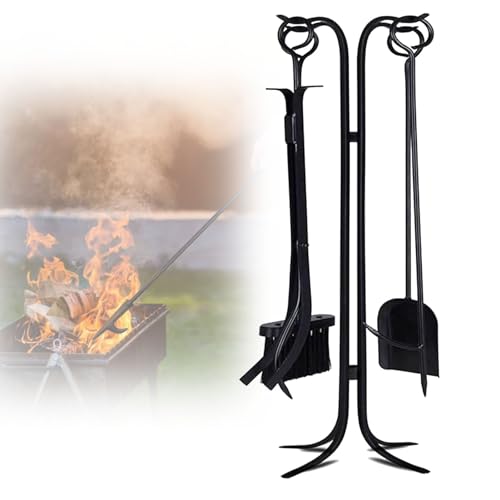 JLXJYS 5 PCS Set di Strumenti per caminetto, Porta Strumenti per caminetto in Ferro battuto per caminetto da Interno Kit di Strumenti per caminetti da Esterno, Strumenti Moderni per caminetto