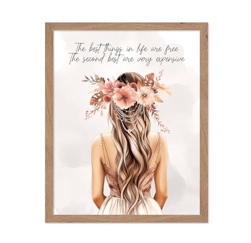 Image of Poster Master The Best Thing In Life Are Free Poster - Fashion Print - Trendy Art - Flower Art - Gift for Women & Fashionista - Funny Glamour Decor for Bedroom or Girl's Room, 8x10 Beige Framed