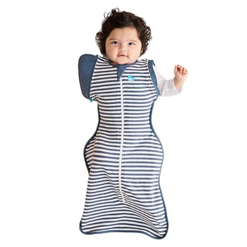 Image of Love to Dream Swaddle UP Transition Bag, Patented Zip-Off Wings, Gently Help Baby Safely Transition from Being Swaddled to arms Free Before Rolling Over, Stripe Denim Blue, Large, 19-24 lbs