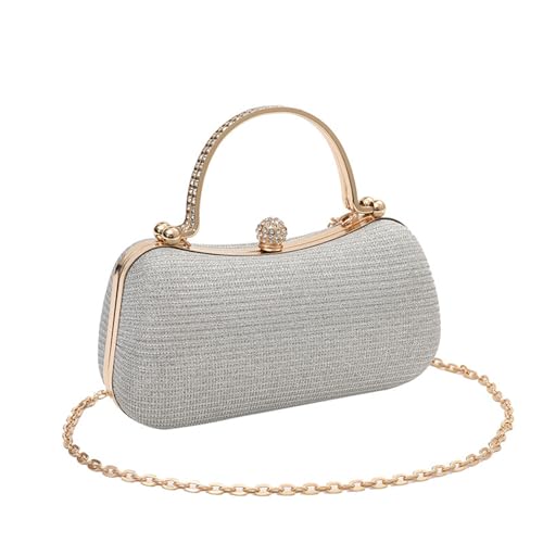 Women's Glitter Diamond Evening Clutch Purses Top Handle Lock Double Sided Diamond Chain Crossbody Wedding Party Bag (grey)
