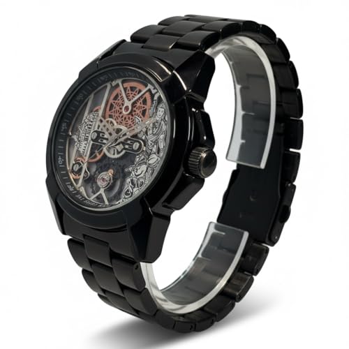Image of Shree Ram Skeleton Watch, Ayodhya Mandir Theme, Mechanical Look Quartz, Stainless Steel Metal Bracelet, Round Dial with Deity Engraving for Man and Boyes