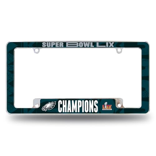 Rico Industries NFL Football Philadelphia Eagles 2025 Super Bowl LIX Champions 12″ x 6″ Chrome All Over Automotive License Plate Frame for Car/Truck/SUV