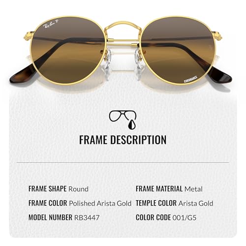 Image of Ray-Ban RB3447 ROUND METAL CHROMANCE POLARIZED Round Shape Sunglasses for Men with Official Eyewear Kit